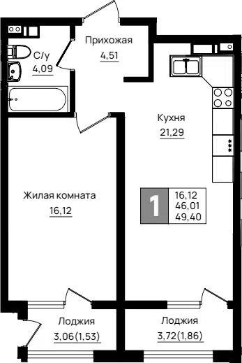 Планировка 1-к.кв