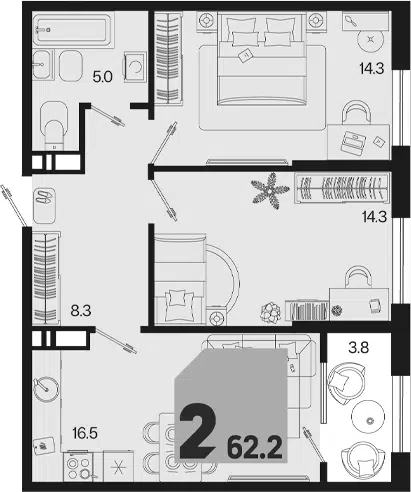 Планировка 3Е-к.кв