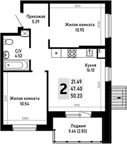 Планировка 2-к.кв