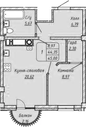 Планировка 1-к.кв