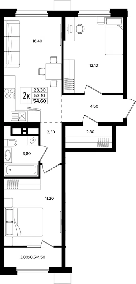 Планировка 3Е-к.кв