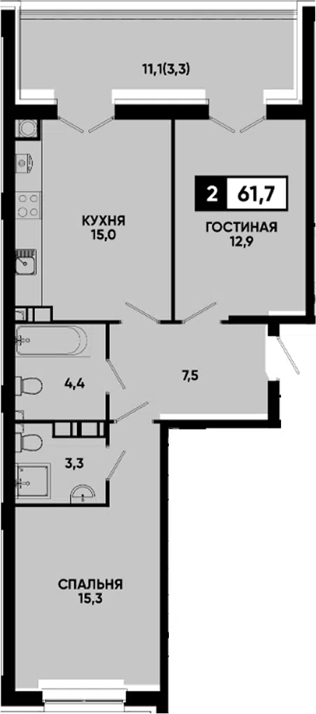 Планировка 2-к.кв