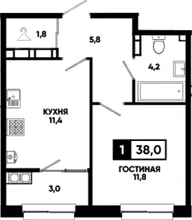 Планировка 1-к.кв