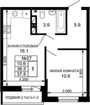Планировка 1-к.кв