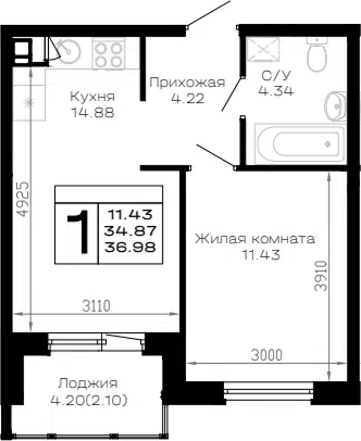 Планировка 1-к.кв