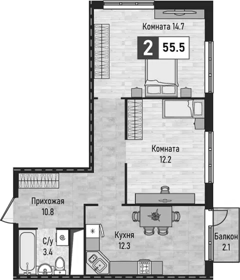 Планировка 2-к.кв