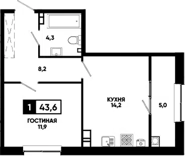 Планировка 1-к.кв