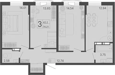 Планировка 3-к.кв