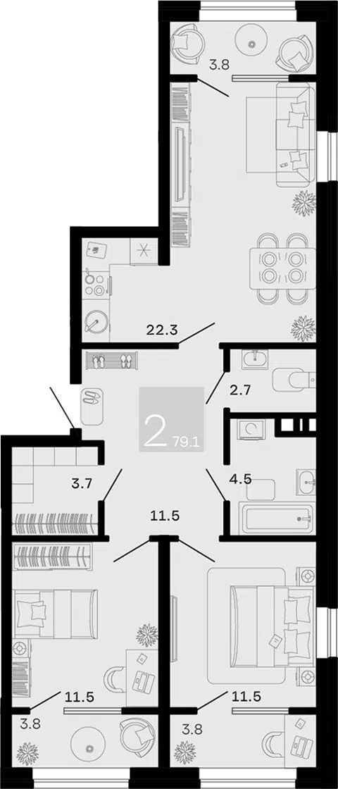 Планировка 2-к.кв