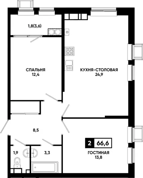 Планировка 2-к.кв