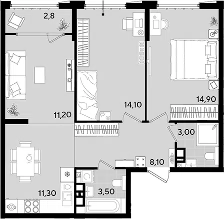 Планировка 3Е-к.кв