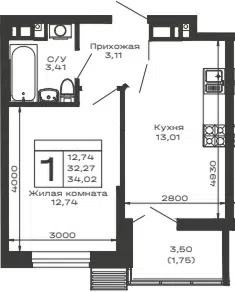 Планировка 1-к.кв