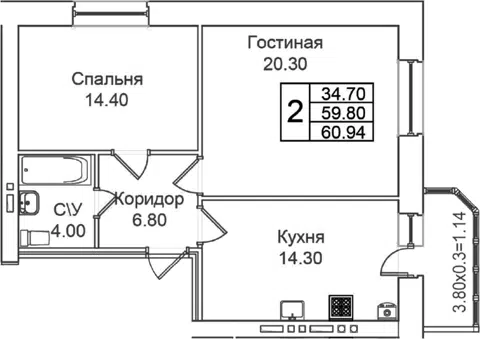 Планировка 2-к.кв
