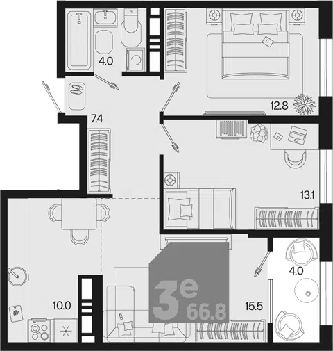 Планировка 3Е-к.кв