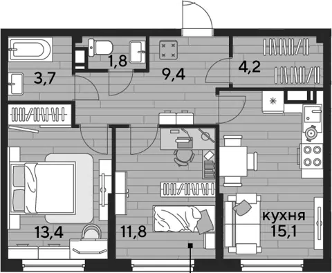 Планировка 2-к.кв
