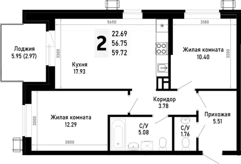 Планировка 2-к.кв