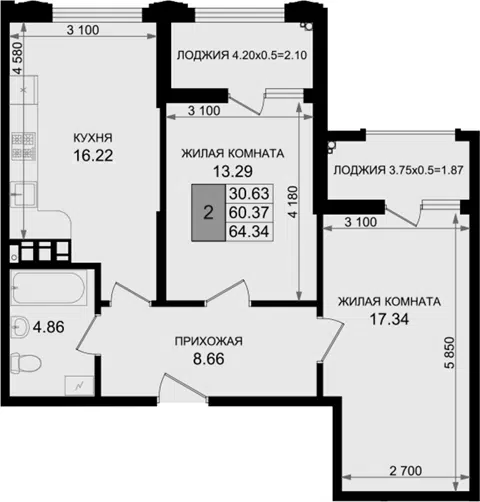 Планировка 2-к.кв