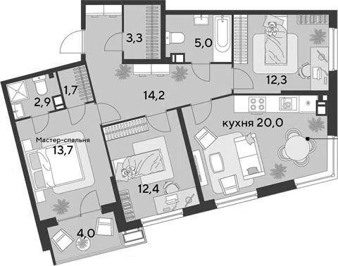 Планировка 4Е-к.кв