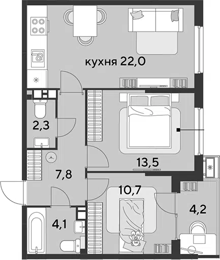 Планировка 3Е-к.кв