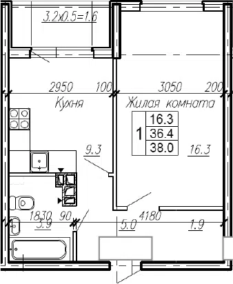 Планировка 1-к.кв