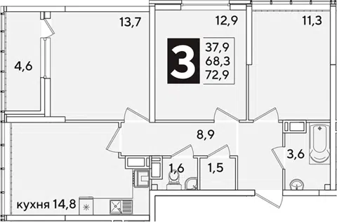 Планировка 3-к.кв