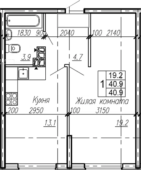 Планировка 1-к.кв
