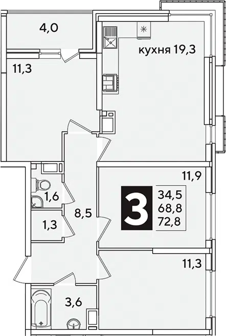 Планировка 4Е-к.кв