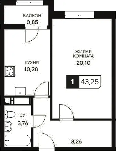 Планировка 1-к.кв