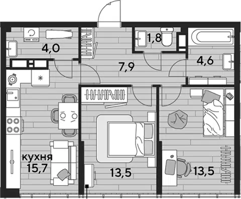 Планировка 2-к.кв