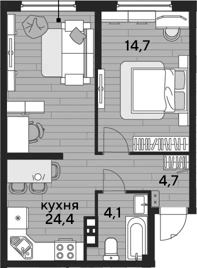 Планировка 1-к.кв