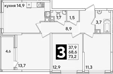 Планировка 3-к.кв