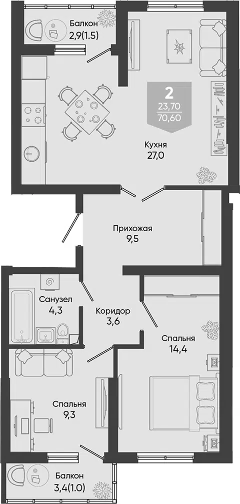 Планировка 3Е-к.кв