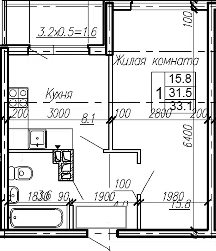 Планировка 1-к.кв