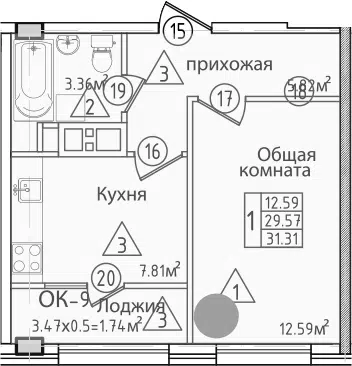 Планировка 1-к.кв