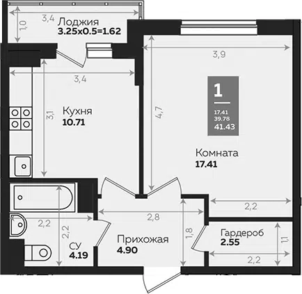 Планировка 1-к.кв