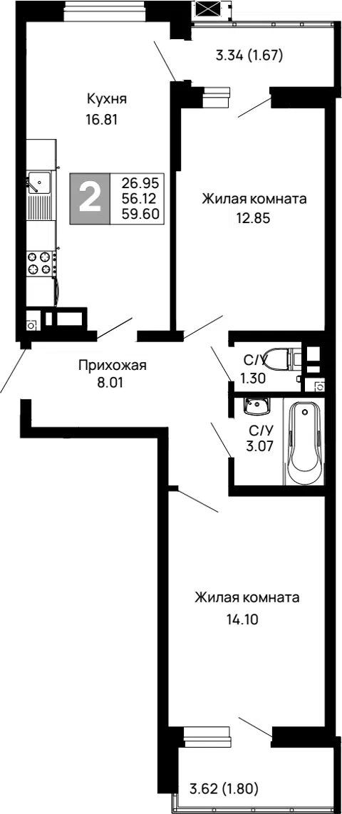 Планировка 2-к.кв