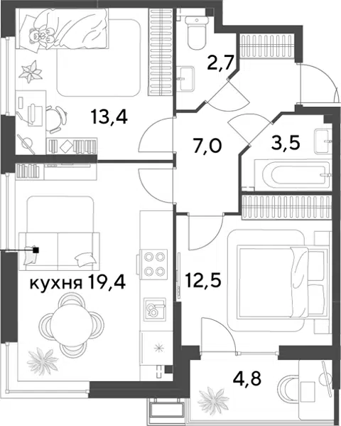 Планировка 3Е-к.кв