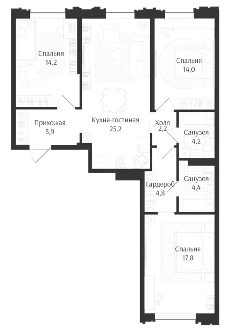 Планировка 4Е-к.кв