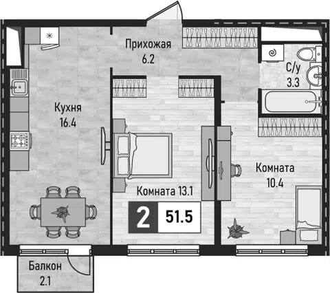 Планировка 2-к.кв