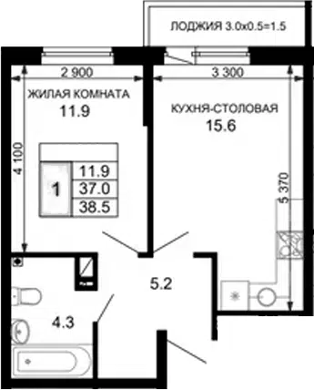 Планировка 1-к.кв