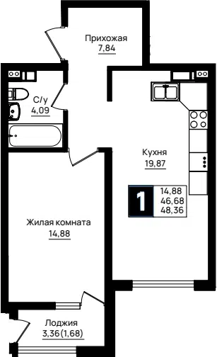 Планировка 1-к.кв