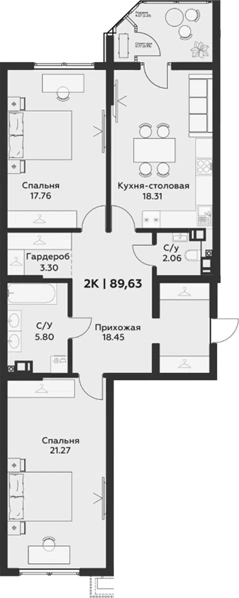 Планировка 3Е-к.кв