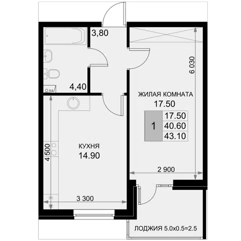 Планировка 1-к.кв