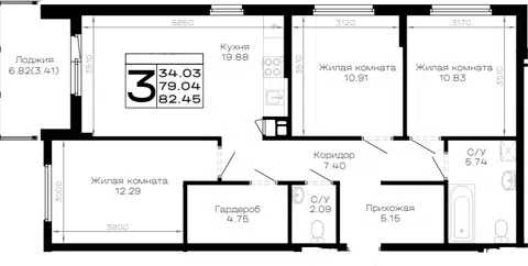 Планировка 3-к.кв