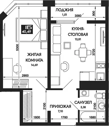 Планировка 1-к.кв