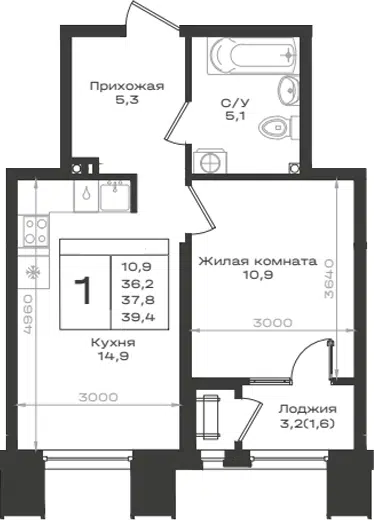Планировка 1-к.кв