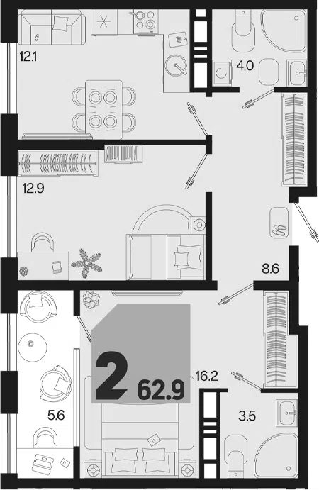 Планировка 2-к.кв
