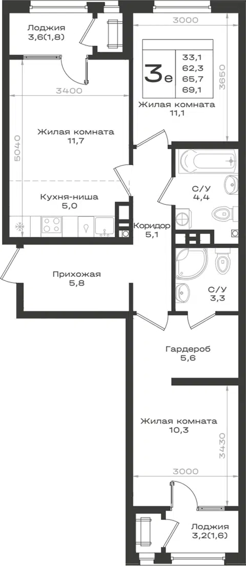 Планировка 3Е-к.кв