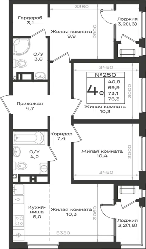 Планировка 4Е-к.кв