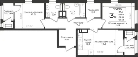 Планировка 3Е-к.кв